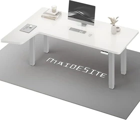 Maidesite Canvas elektrisch höhenverstellbarer Sitz-Steh-Eckschreibtisch 160x120cm weiß/silber