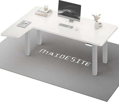Maidesite Canvas elektrisch höhenverstellbarer Sitz-Steh-Eckschreibtisch 160x120cm weiß/silber