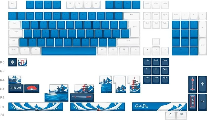 Dark Project GeekBoy Multilingual Keycaps, Kunststoff (PBT) Double-Shot, CSA-Profil, blau/weiß, 177 Tasten, ANSI & ISO