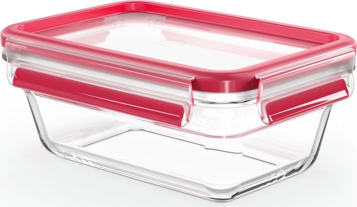 Emsa Clip&Close Glas rechteckig Aufbewahrungsbehälter 850ml rot