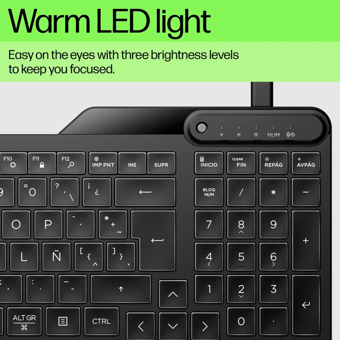 HP 400 Backlit Wired Keyboard, Jet Black, LEDs weiß, USB, DE