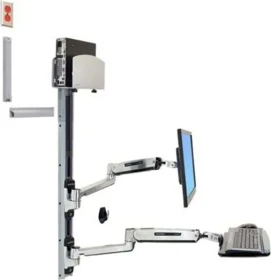 Ergotron LX Steh-Sitz Wandmontagesystem mit mittelgroßer CPU-Halterung