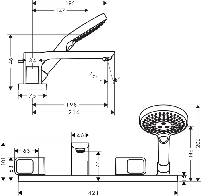 Hansgrohe AXOR Urquiola 4-Loch Wannenrandarmatur chrom