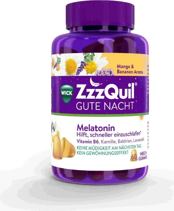 WICK ZzzQuil Gute Nacht mit Melatonin Gummies Banane & Mango, 30 Stück