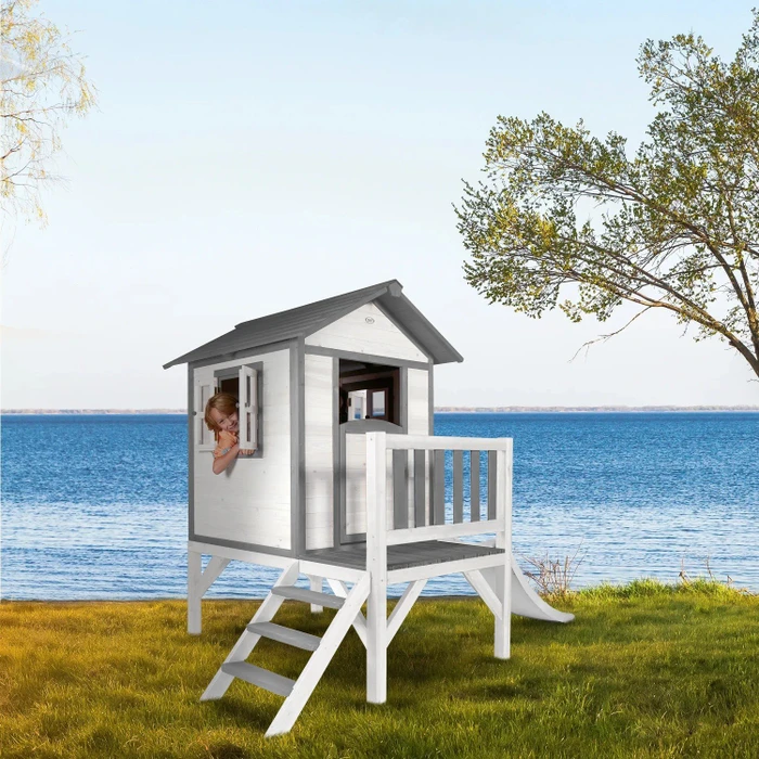 Axi Spielhaus Lodge XL weiß/grau mit Rutsche weiß