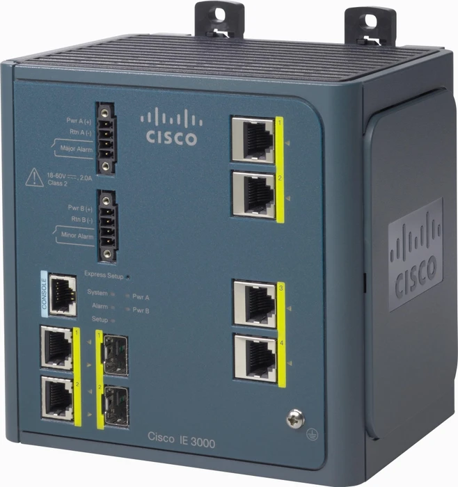 Cisco IE 3000 LAN Base Industrial Railmount Managed Switch, 4x RJ-45, 2x RJ-45/SFP, 2x Erweiterungsslot