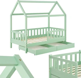 Juskys Marli Kinderbett mit Bettkasten 80x160cm mint