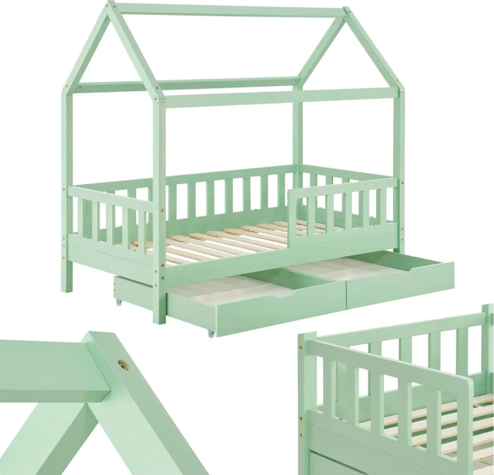 Juskys Marli Kinderbett mit Bettkasten 80x160cm mint
