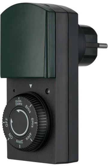 REV Ritter EMT446/MD mechanische Außenzeitschaltuhr mit Dämmerungsautomatik, IP44, schwarz/grün