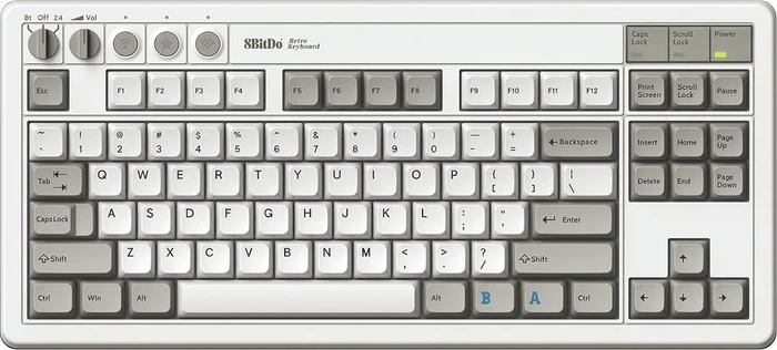 8BitDo Retro Mechanical Keyboard, M Edition, weiß/grau, Kailh Box V2 WHITE, USB/Bluetooth, US