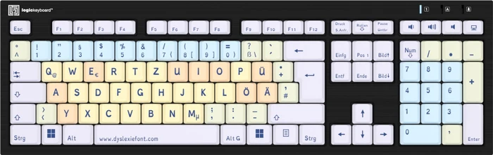 LogicKeyboard Nero Slim Line Dyslexie Keyboard PC, USB, DE