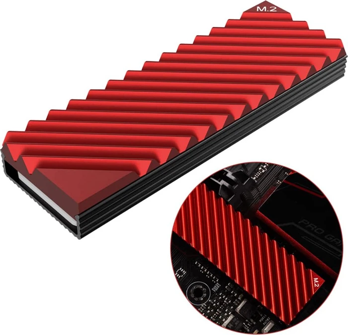 M.2 2280 Alu, doppelseitige Kühler, Klemmmontage, rot (verschiedene Markenbezeichnungen)