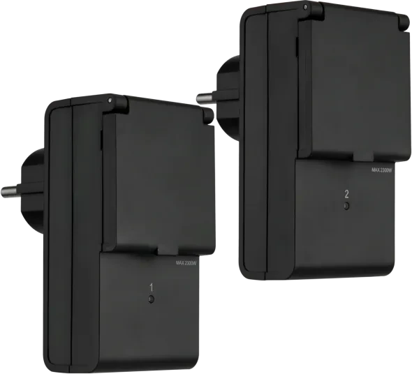 REV Funkschalt-Set 2+1 Outdoor mit Fernbedienung, 2300W, Typ F, Funksteckdose, 3er-Pack