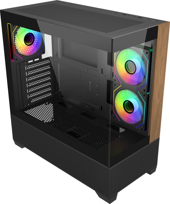 Cooler Master Elite 690 Wood Black, schwarz/braun, Glasfenster