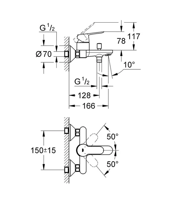 Grohe Start Edge Einhand-Wannenarmatur 1/2" chrom