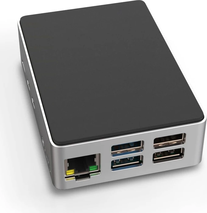 Flirc Gehäuse für Raspberry Pi 5, schwarzer Deckel, schwarz/silber