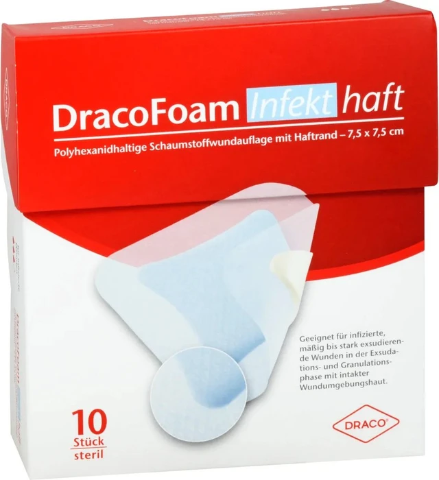 Dr. Ausbüttel DracoFoam Infekt haft Schaumstoff Wundauflage, 7.5 x 7.5cm, 10 Stück
