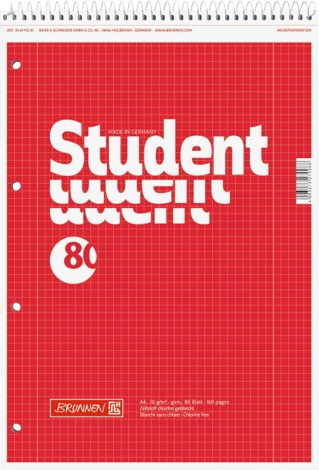 Brunnen Student Collegeblock für Linkshänder, A4, Lineatur 28, rot, 80 Blatt