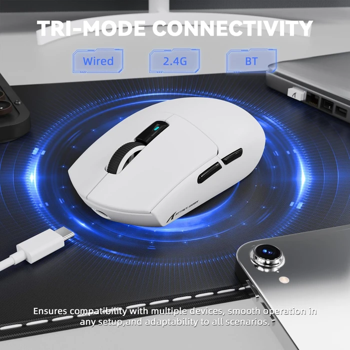 Attack Shark G3Pro Tri-mode Wireless Gaming Mouse mit Ladestation, White, USB/Bluetooth