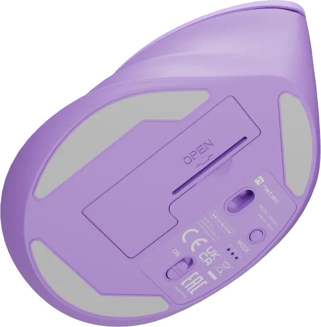 Natec Crake 2 Vertical Wireless Mouse Pure Lavender, USB/Bluetooth