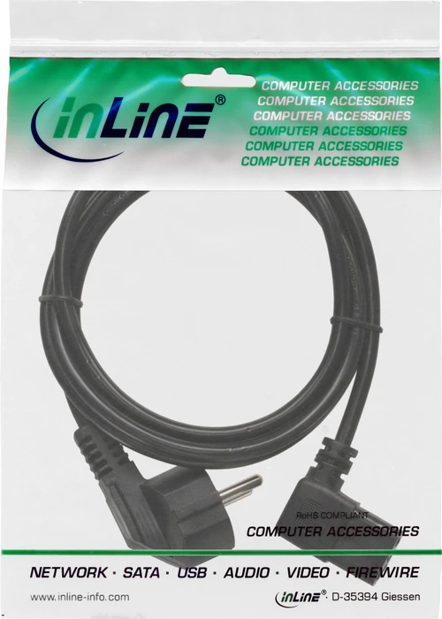 InLine Netzkabel, Schutzkontakt gewinkelt auf Kaltgerätestecker C13 gewinkelt, schwarz, 0.3m