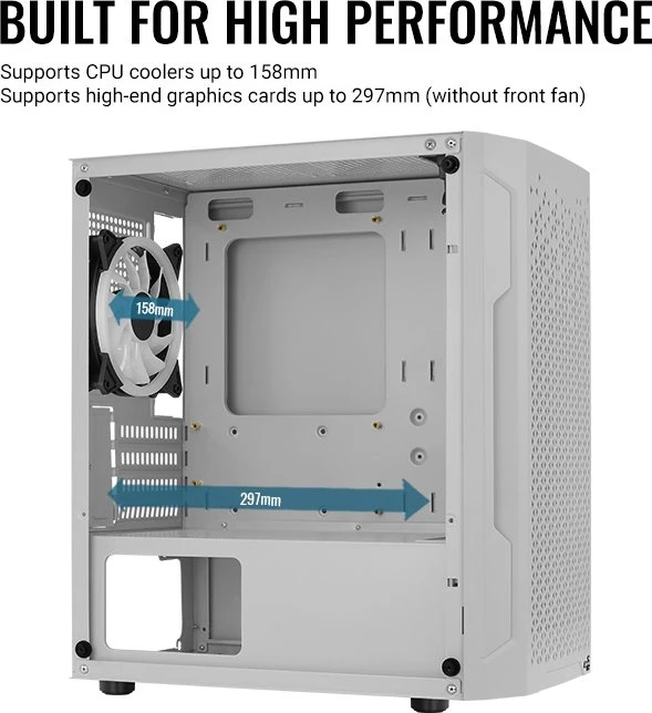 AeroCool Trinity Mini White, weiß, Lüfter LED Fixed RGB, Glasfenster