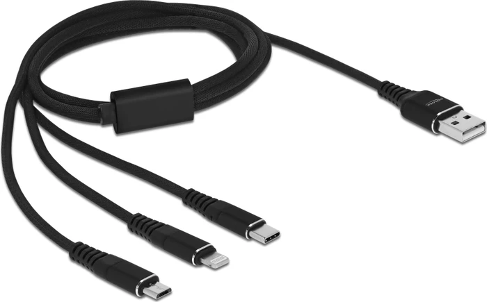 DeLOCK USB Ladekabel 3 in 1, USB-A [Stecker] auf USB Micro-B/USB-C/Lightning [Stecker], Adapterkabel, 1m