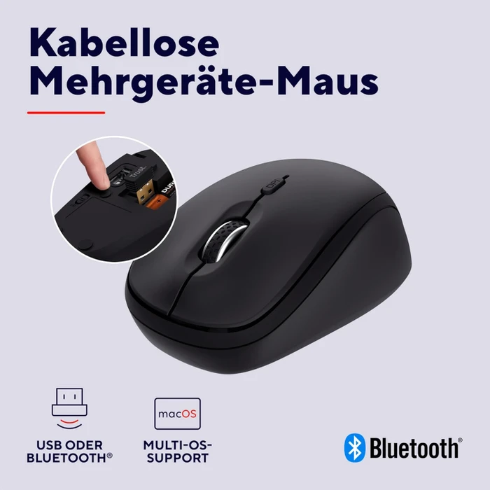 Trust Yuki Silent Multi-Device Wireless Mouse schwarz, USB/Bluetooth