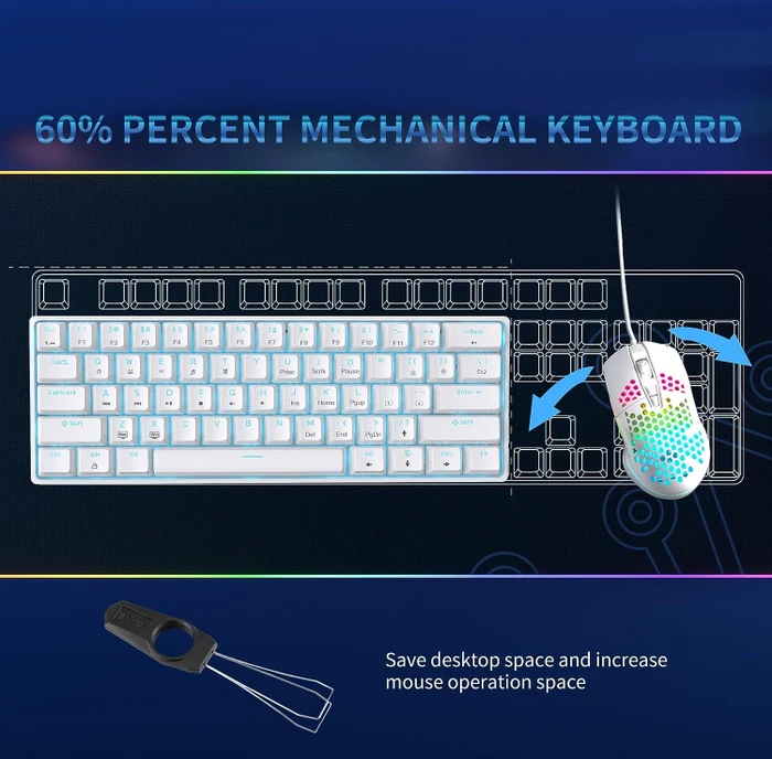 Dierya DK61SE, 60%, weiß, LEDs blau, BROWN Switches, USB, US