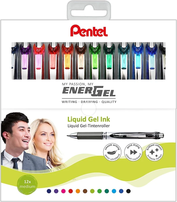 Pentel EnerGel XM BL77 Gelroller sortiert, 12er-Set, Klappetui
