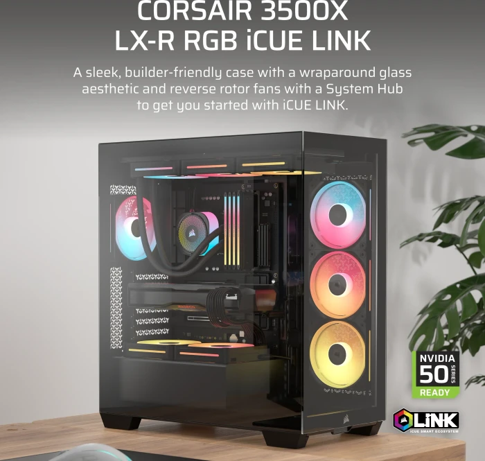Corsair 3500X LX-R RGB iCUE LINK, schwarz, Glasfenster
