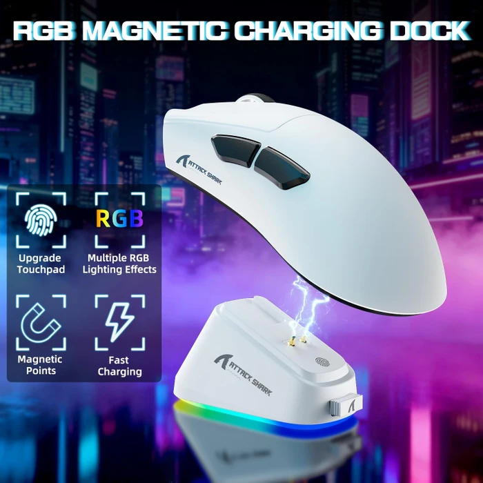 Attack Shark V3 PRO Tri-mode Wireless Gaming Mouse mit Ladestation, weiß, USB/Bluetooth