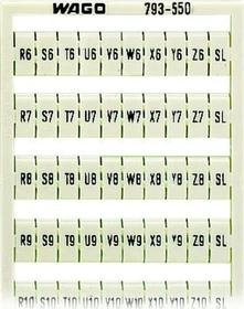 Wago WMB-Beschriftungskarte als Karte bedruckt R6, S6, T6, ..., Y6, Z6, SL bis R10,S10, T10, ..., Y10, Z10, SL (je 2x) nicht dehnbar Aufdruck waagerecht aufrastbar weiß