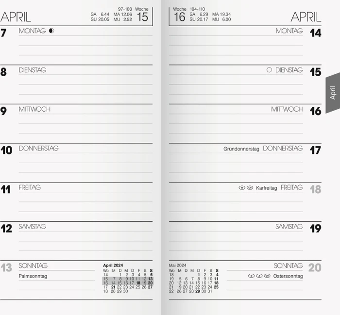 Brunnen 758 Ersatzeinlage Taschenkalender 2024, 87x153mm, 40 Blatt