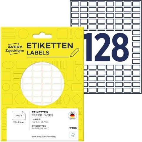 Avery-Zweckform Mini-Organisationsetiketten Sonderformat, 13x8mm, weiß, 29 Blatt (1102 Etiketten)