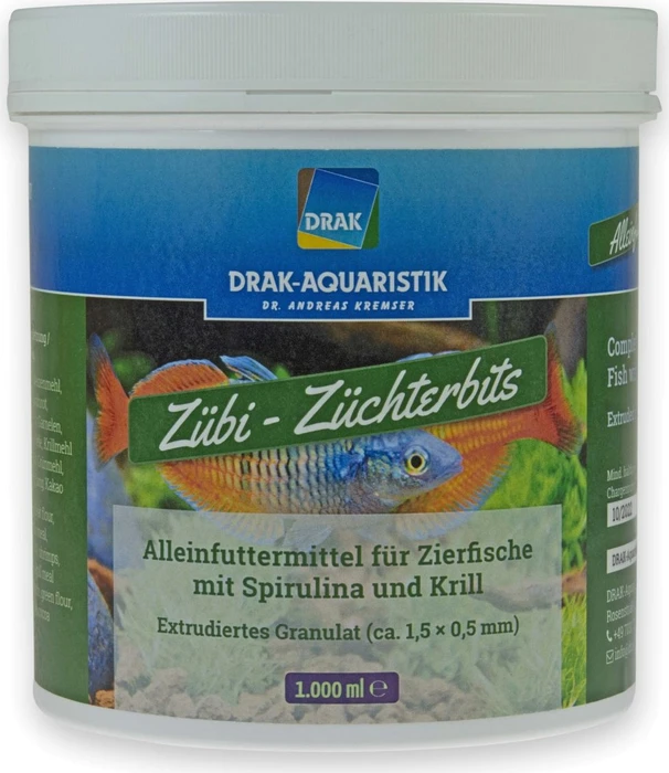 DRAK-Aquaristik Zübi, Züchter-Bits mit Spirulina und Krill, Dose, 1l