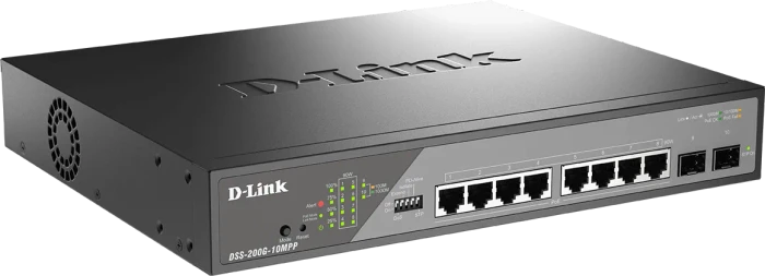 D-Link DSS-200 Surveillance Desktop Gigabit Smart Switch, 8x RJ-45, 2x SFP, 242W PoE++