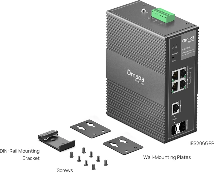 TP-Link Omada IES Industrial Railmount Gigabit Smart Switch, 4x RJ-45, 1x SFP, 1x RJ-45/SFP, 120W PoE++