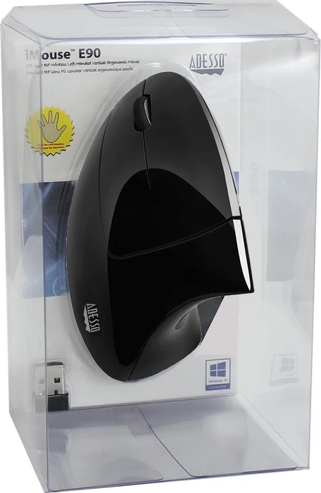 Adesso iMouse E90 Wireless Vertical Ergonomic Mouse schwarz, Linkshänder, USB