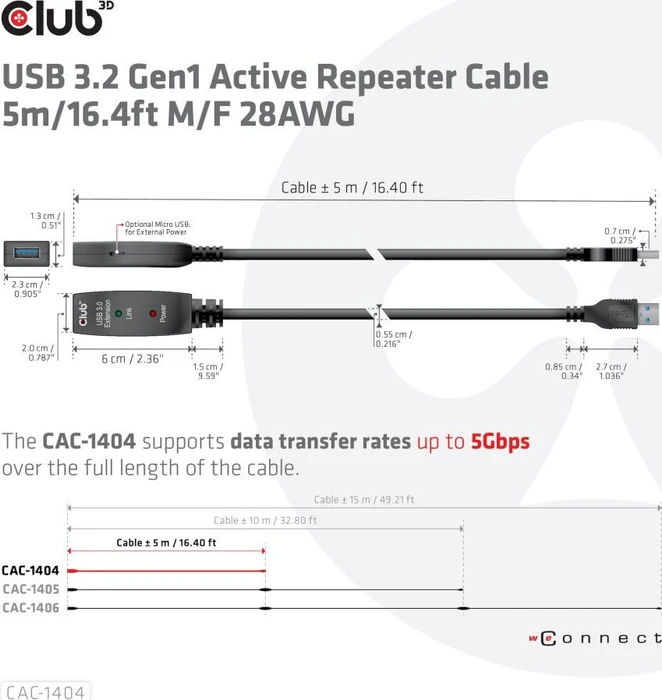 Club 3D USB 3.0 aktives Verlängerungskabel A/A, 5m