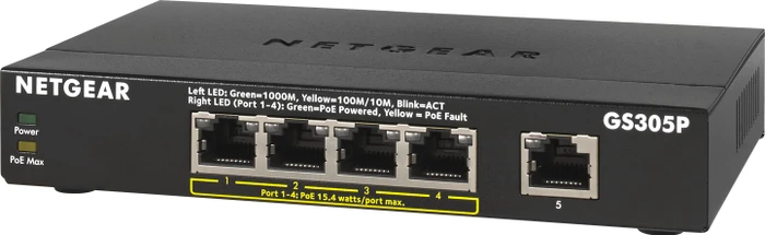 Netgear SOHO GS300 Desktop Gigabit Switch, 5x RJ-45, 55W PoE