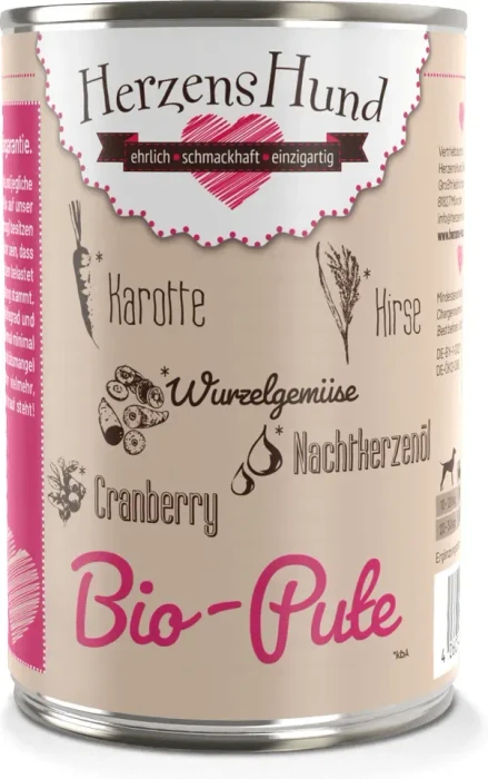 Herzens Hund Bio Pute mit Bio Gemüse, 4.80kg (12x 400g)