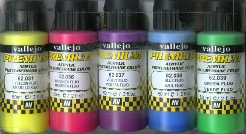 Vallejo Premium Airbrush Color Fluo Colors Farbset, 5-tlg.
