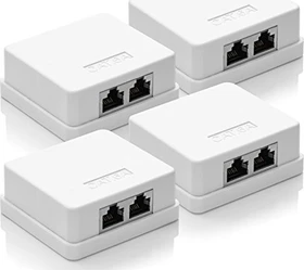deleyCON Cat6a Anschlussdose Aufputz weiß, 2x RJ-45, 4er-Pack