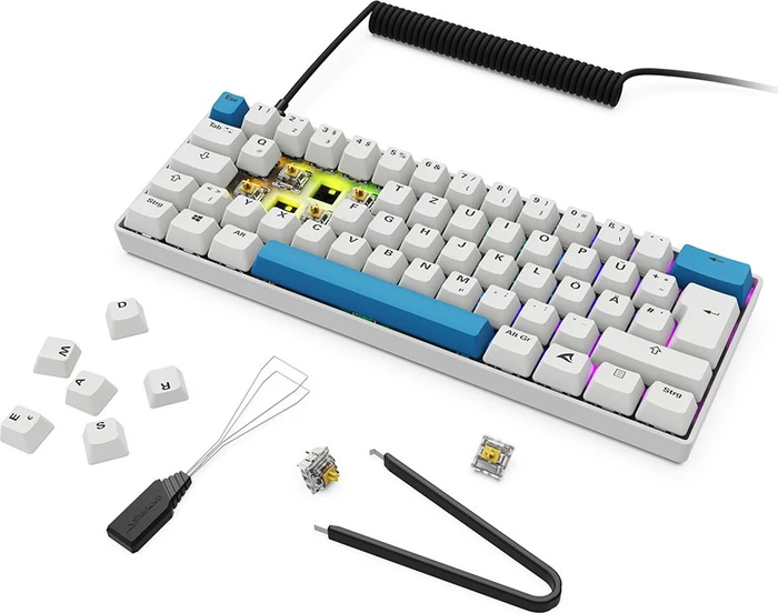 Sharkoon Skiller SGK50 S4 Gen2 PBT, White, LEDs RGB, hot-swap, Gateron G Pro 3.0 YELLOW, USB, DE
