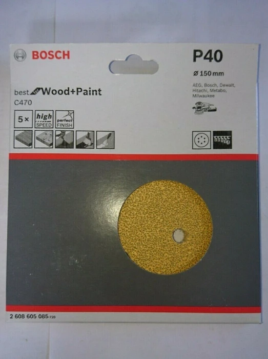Bosch Professional C470 Best for Wood and Paint Schleifblatt K40, 150mm, 5 Stück