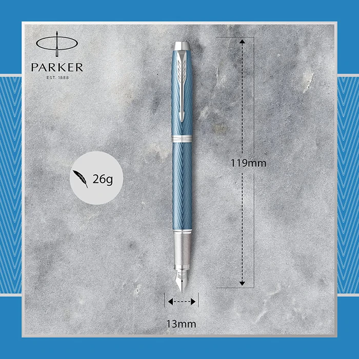 Parker IM Premium blue grey lacquer/chrome trim, rechte Hand, fein, Geschenkbox