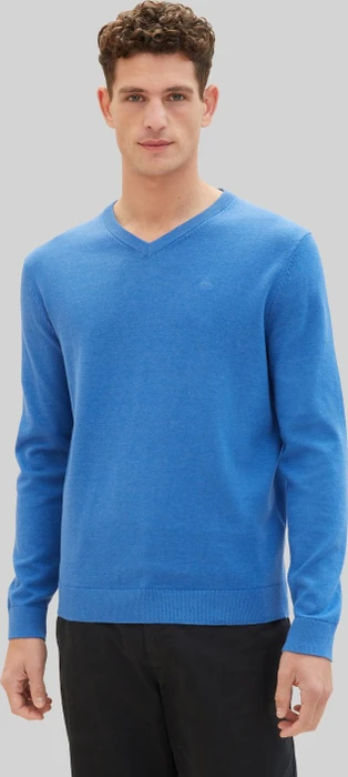 Tom Tailor Strickpullover mit V-Ausschnitt aus Baumwolle Strickpullover blau (Herren)