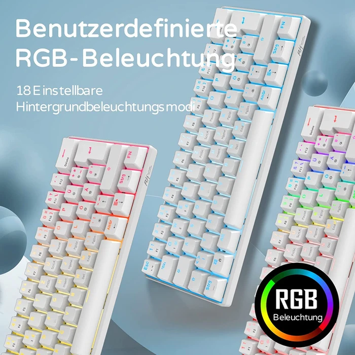 RK Royal Kludge RK61 60% Wireless, weiß, LEDs RGB, hot-swap, RK BROWN, USB/Bluetooth, DE