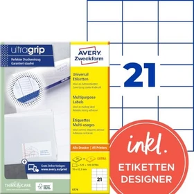 Avery-Zweckform Etiketten, 70x42.3mm, weiß, 25 Blatt (525 Etiketten)